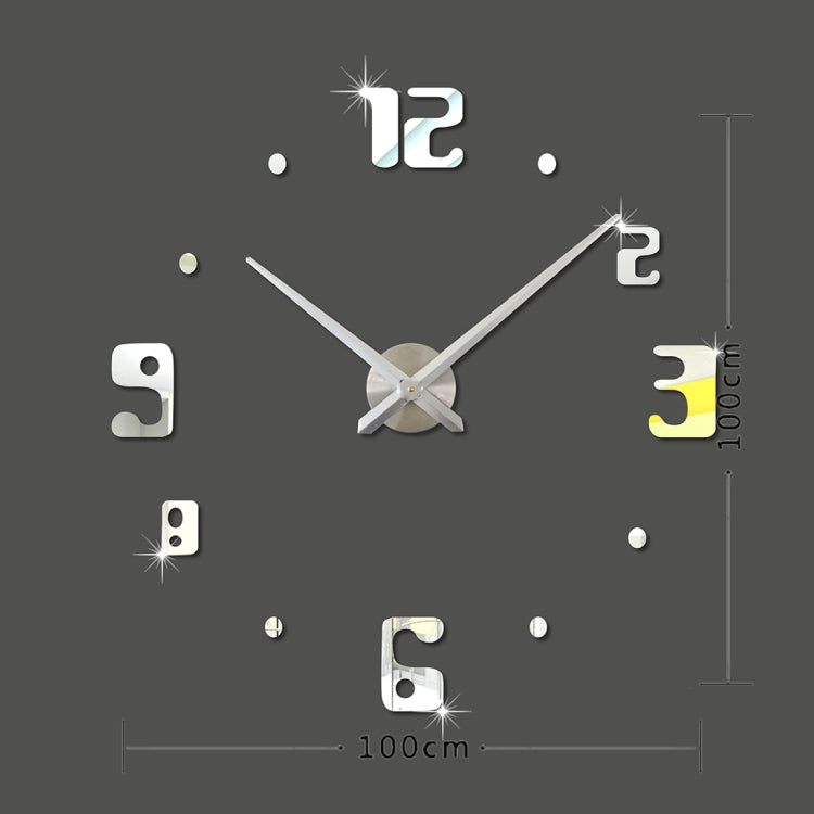 Bedroom Home Decor Frameless Large Number 3D Mirror DIY Wall Sticker Mute Clock, Size: 100*100cm