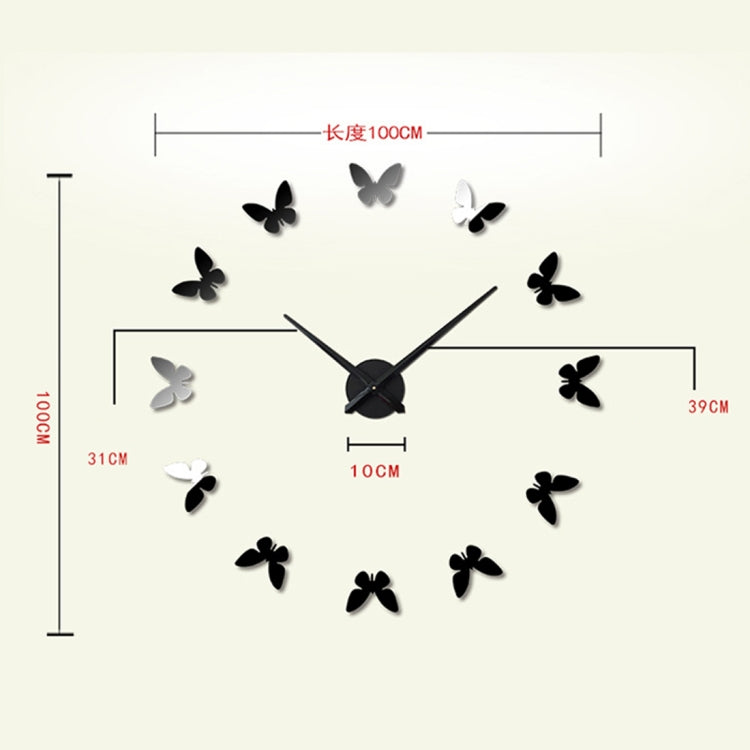 Bedroom Home Decoration Frameless Butterfly Shaped Large DIY Wall Sticker Mute Clock, Size: 100*100cm(Black)