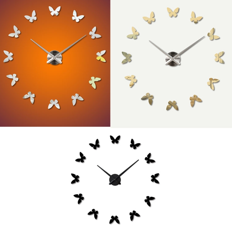 Bedroom Home Decoration Frameless Butterfly Shaped Large DIY Wall Sticker Mute Clock, Size: 100*100cm(Black)