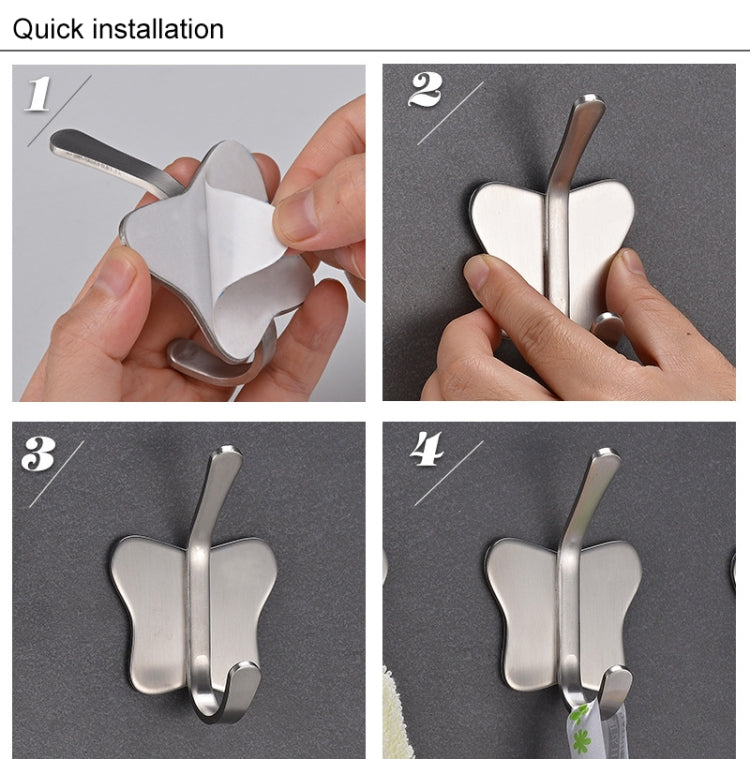 Stainless Steel Butterfly Shape Sticky Clothes Hook Bathroom Non-perforated Storage Rack