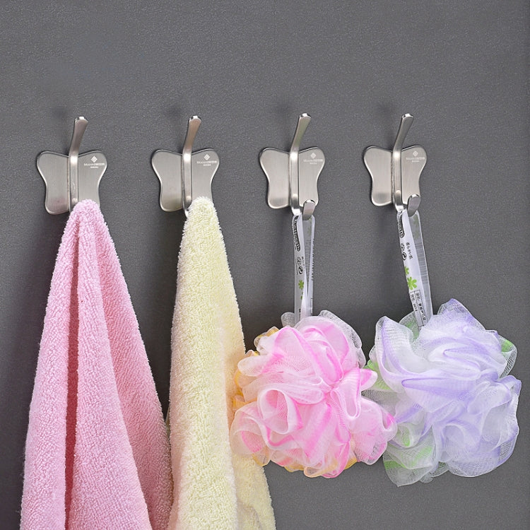 Stainless Steel Butterfly Shape Sticky Clothes Hook Bathroom Non-perforated Storage Rack