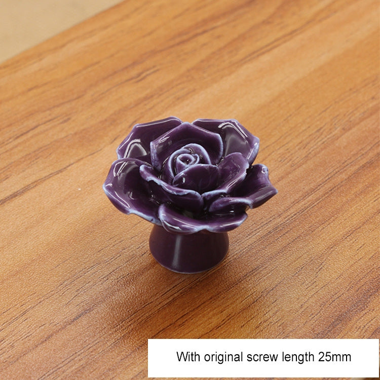 4 PCS 41mm Rose Shape Modern Literary Color Glazed Ceramic Cabinet Drawer Handle