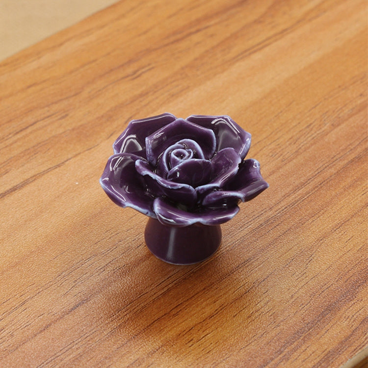 4 PCS 41mm Rose Shape Modern Literary Color Glazed Ceramic Cabinet Drawer Handle