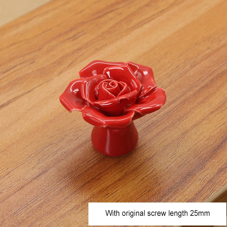 4 PCS 41mm Rose Shape Modern Literary Color Glazed Ceramic Cabinet Drawer Handle