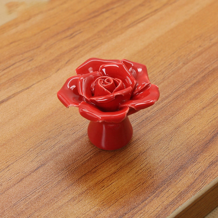 4 PCS 41mm Rose Shape Modern Literary Color Glazed Ceramic Cabinet Drawer Handle