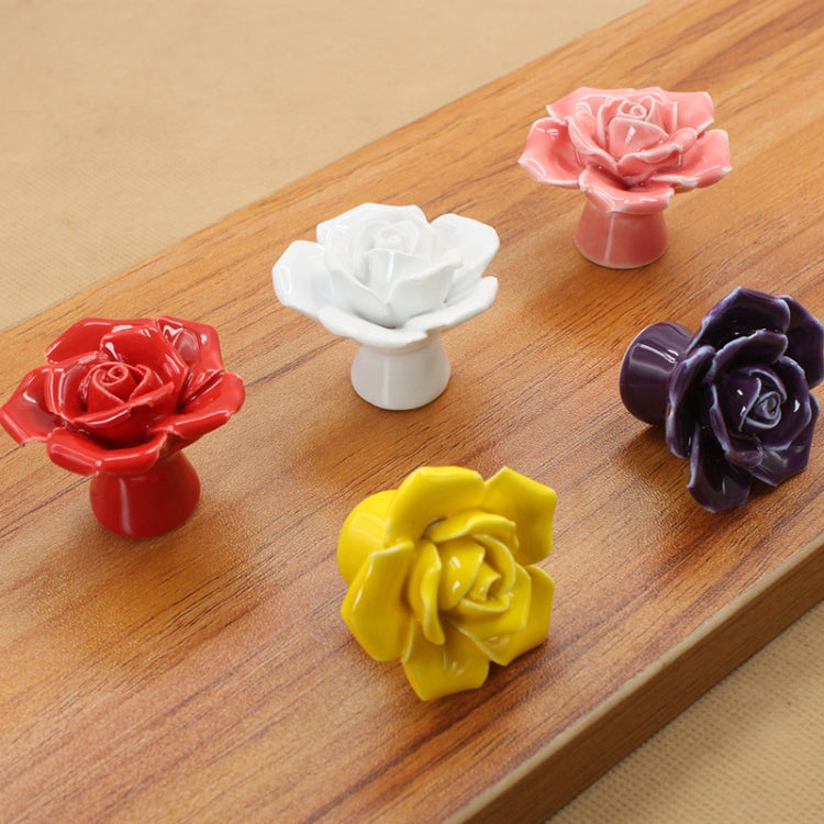 4 PCS 41mm Rose Shape Modern Literary Color Glazed Ceramic Cabinet Drawer Handle