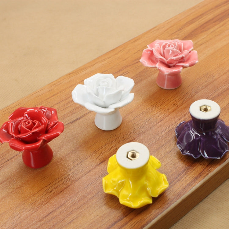4 PCS 41mm Rose Shape Modern Literary Color Glazed Ceramic Cabinet Drawer Handle