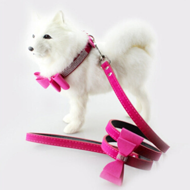 Flocking Diamond Studded Bowknot Pet Collar Dog Collar Pet Products, Size: S, 1.5 * 37cm