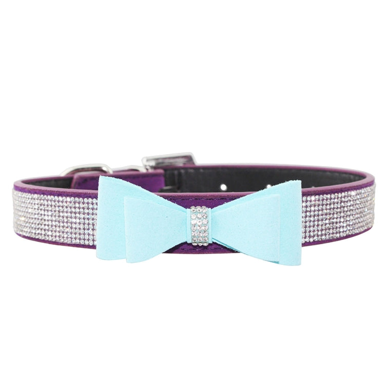 Flocking Diamond Studded Bowknot Pet Collar Dog Collar Pet Products, Size: M, 2 * 42cm