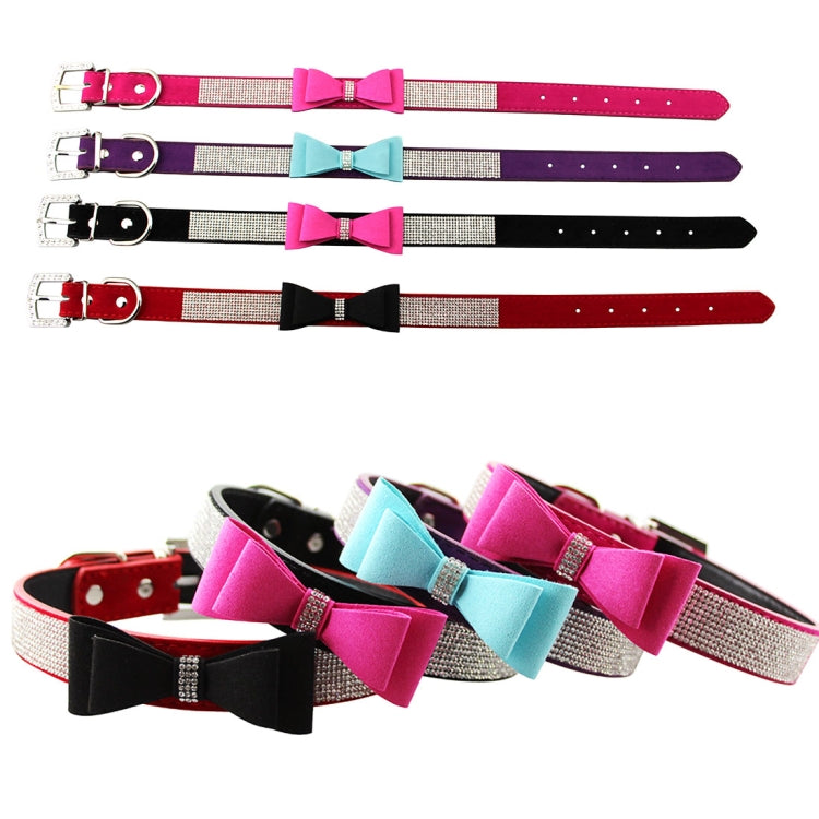 Flocking Diamond Studded Bowknot Pet Collar Dog Collar Pet Products, Size: M, 2 * 42cm