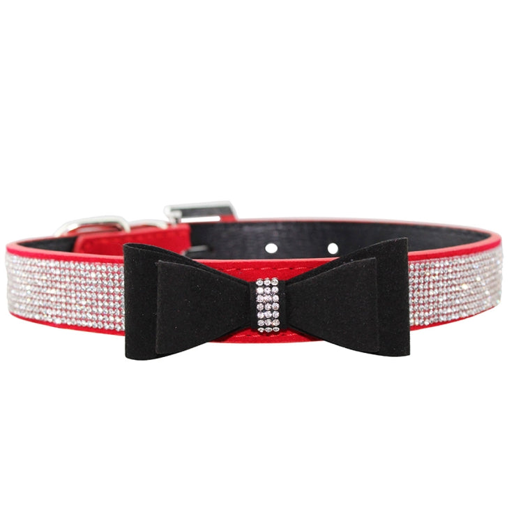 Flocking Diamond Studded Bowknot Pet Collar Dog Collar Pet Products, Size: L, 2.5 * 51cm