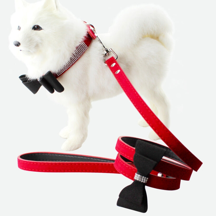 Flocking Diamond Studded Bowknot Pet Collar Dog Collar Pet Products, Size: L, 2.5 * 51cm