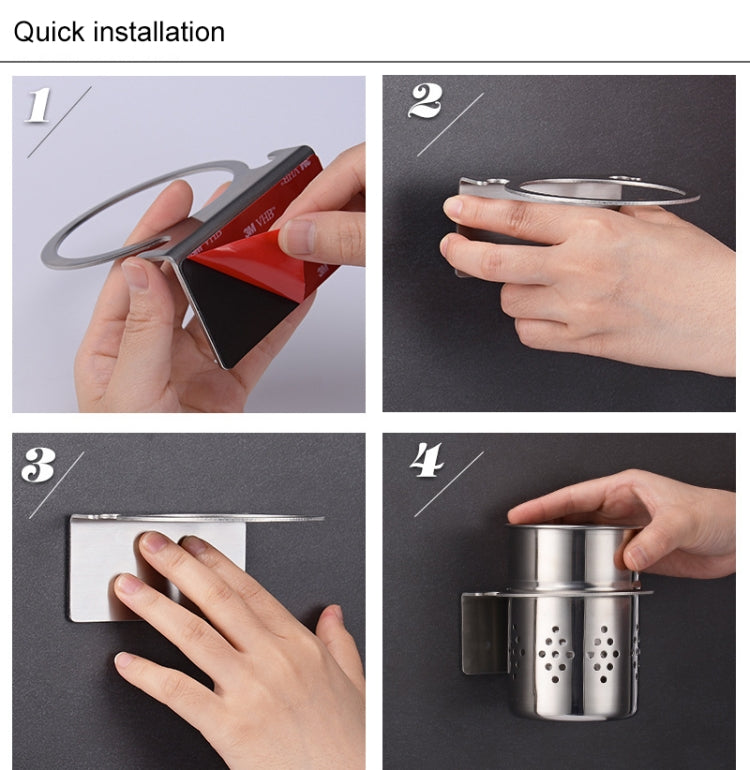 201 Stainless Steel Chopsticks Barrel Multi-function Kitchen Punching-free Wall-mounted Holder Storage Rack