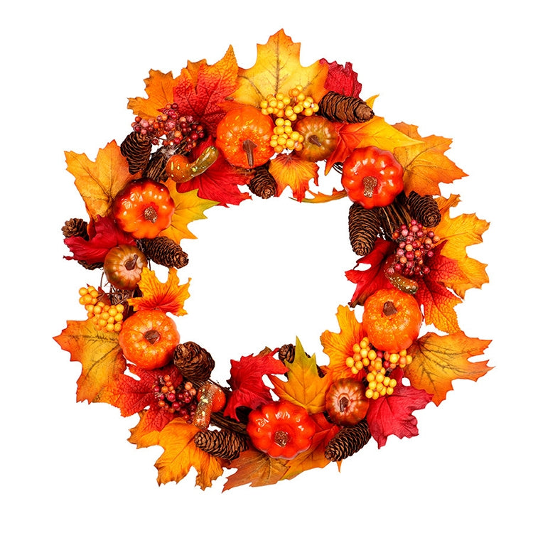 45cm Halloween Christmas Pumpkin Pine Cone Maple Wreath Home Decoration Pendant