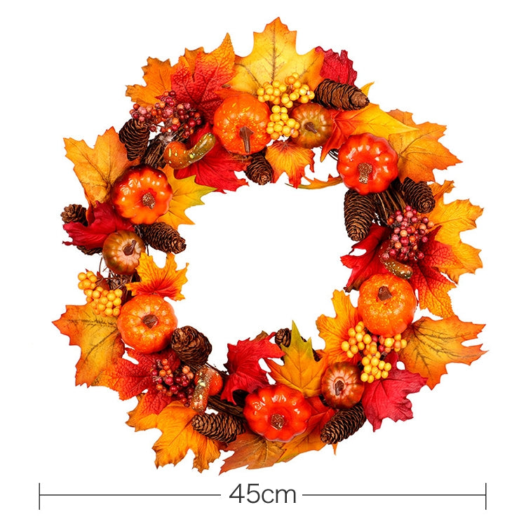 45cm Halloween Christmas Pumpkin Pine Cone Maple Wreath Home Decoration Pendant
