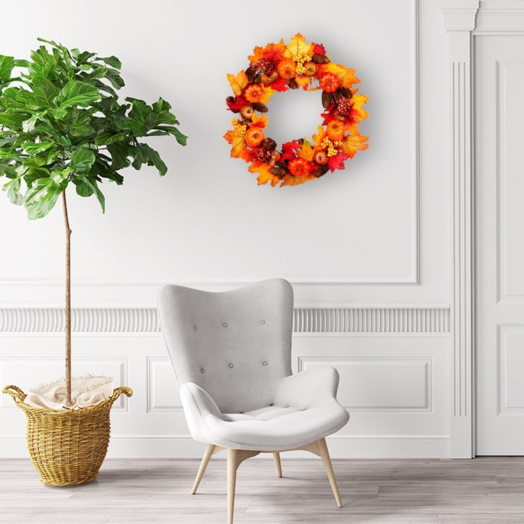 45cm Halloween Christmas Pumpkin Pine Cone Maple Wreath Home Decoration Pendant