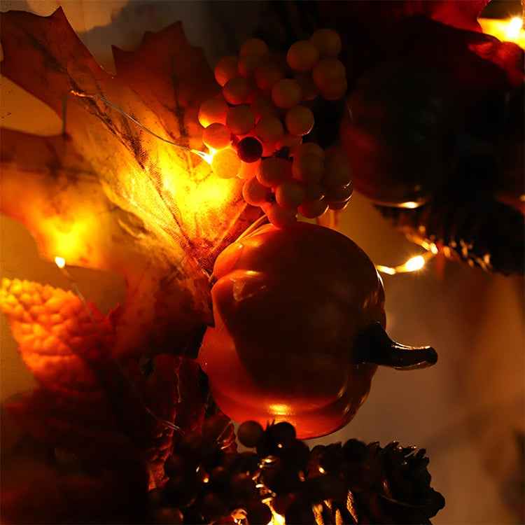 45cm Halloween Christmas Pumpkin Pine Cone Maple Wreath Home Decoration Pendant with Light