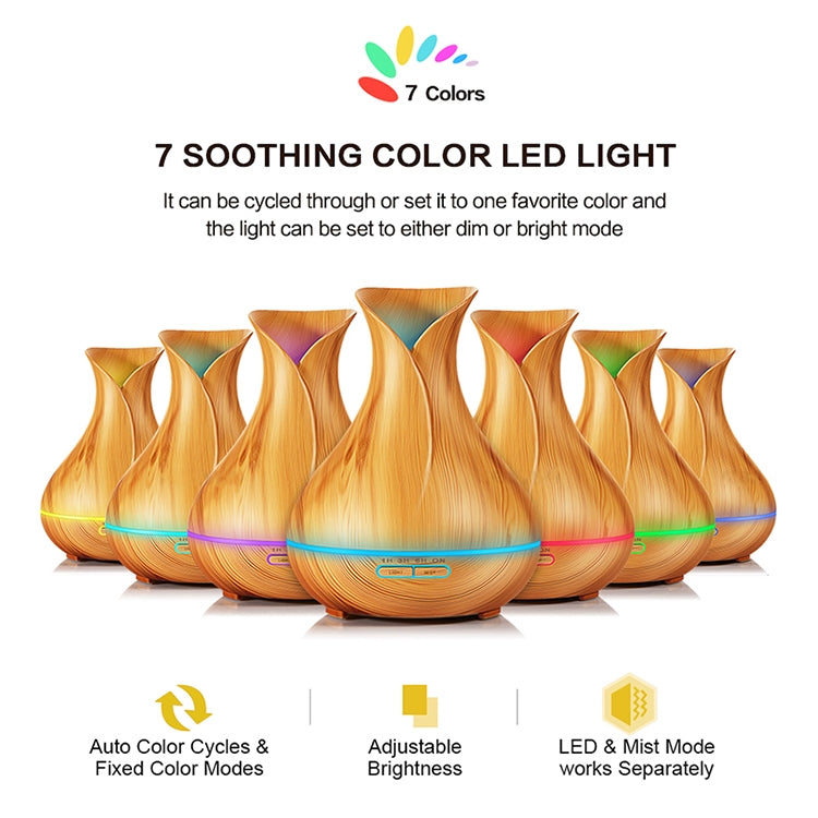 300ML Colorful Light Wood Grain Portable Vase Shape Aromatherapy Air Purifier Humidifier for Home / Office