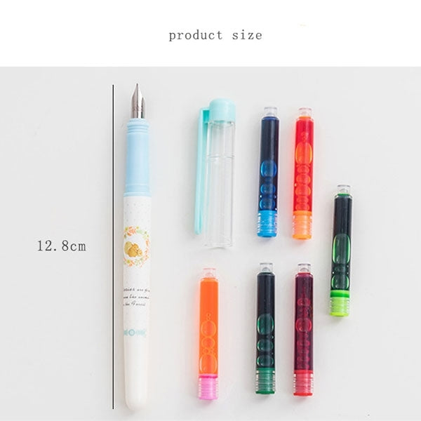 Office Supplies Color Ink Fountain Pen with 6 Replacement Refills, Random Color Delivery