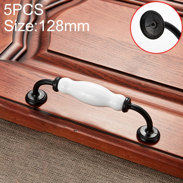 5 PCS 5032_128 Black and White Ceramic Closet Cabinet Handle Pitch: 128mm