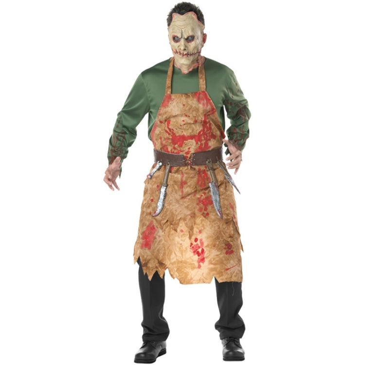 Halloween Costume Men Bloody Butcher Herror Cosplay Clothing with Mask, Bust: 120cm, Clothes Length: 72cm, Sleeve Length: 66cm, Apron Length: 129cm