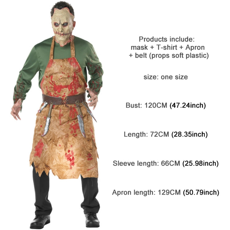 Halloween Costume Men Bloody Butcher Herror Cosplay Clothing with Mask, Bust: 120cm, Clothes Length: 72cm, Sleeve Length: 66cm, Apron Length: 129cm