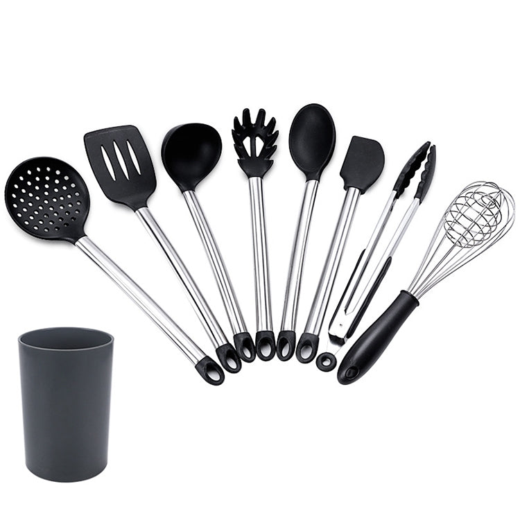 kn430 8 in 1 Silicone + Stainless Steel Kitchen Tools Set with Bucket