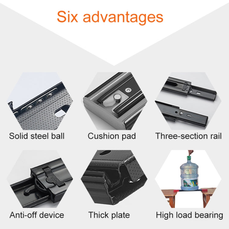 2 Pairs 10 inches 3-section Mute Cold Rolled Steel Sliding Drawer Slides Ball Slide Rail Length: 25cm