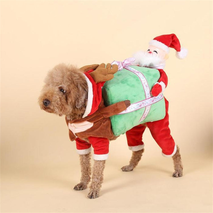 Funny Pet Dog ChristmasClothes, Winter Thick and Warm Adjustable 3D Santa Claus Holding Boxes Clothes with Magic Tape, Size: XL, Back Length: 45 cm
