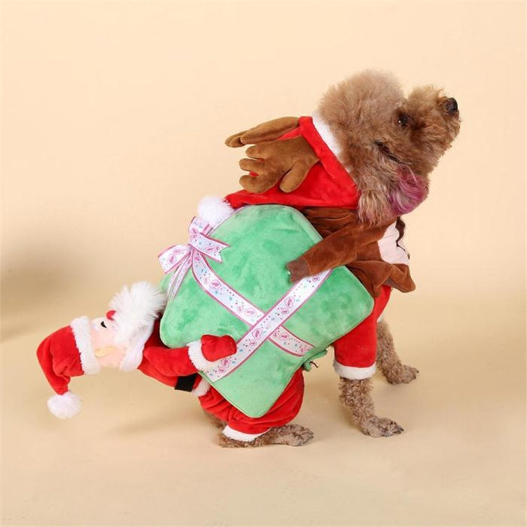 Funny Pet Dog ChristmasClothes, Winter Thick and Warm Adjustable 3D Santa Claus Holding Boxes Clothes with Magic Tape, Size: L, Back Length: 40 cm