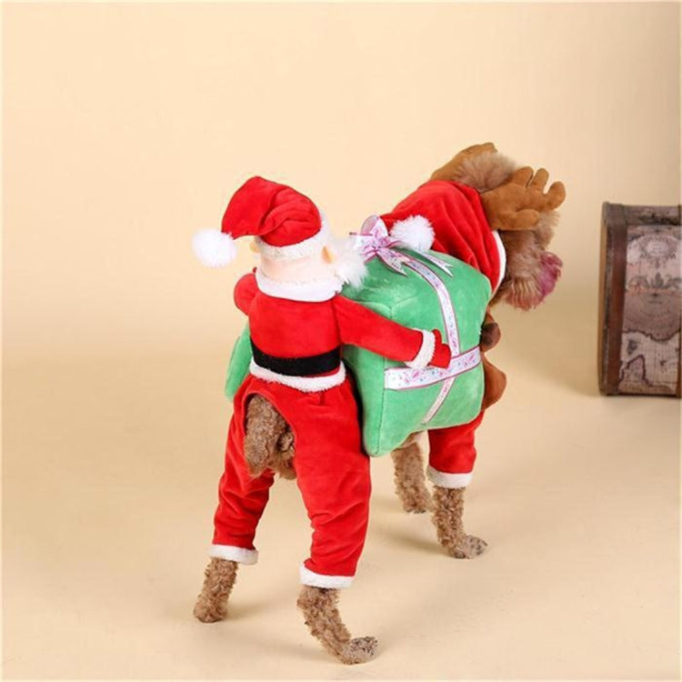 Funny Pet Dog ChristmasClothes, Winter Thick and Warm Adjustable 3D Santa Claus Holding Boxes Clothes with Magic Tape, Size: S, Back Length: 30 cm