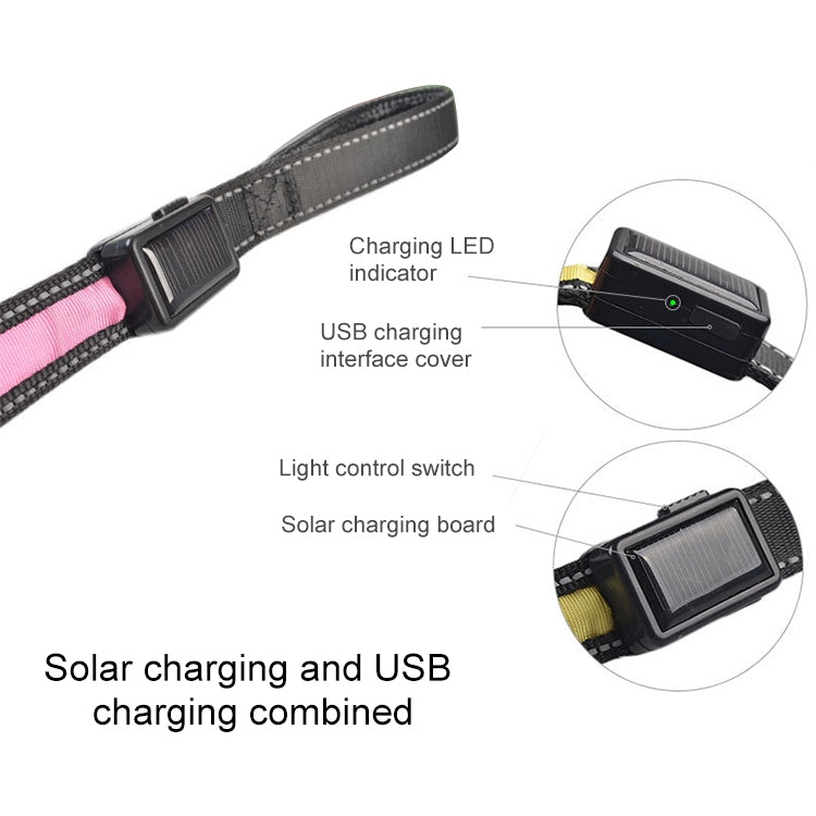 1.2m Medium and Large Dog Pet Solar + USB Charging LED Light Traction Rope, Sizeï¼š120cm