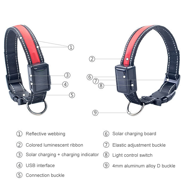 Medium and Large Dog Pet Solar + USB Charging LED Light Collar, Neck Circumference Size: M, 40-50cm