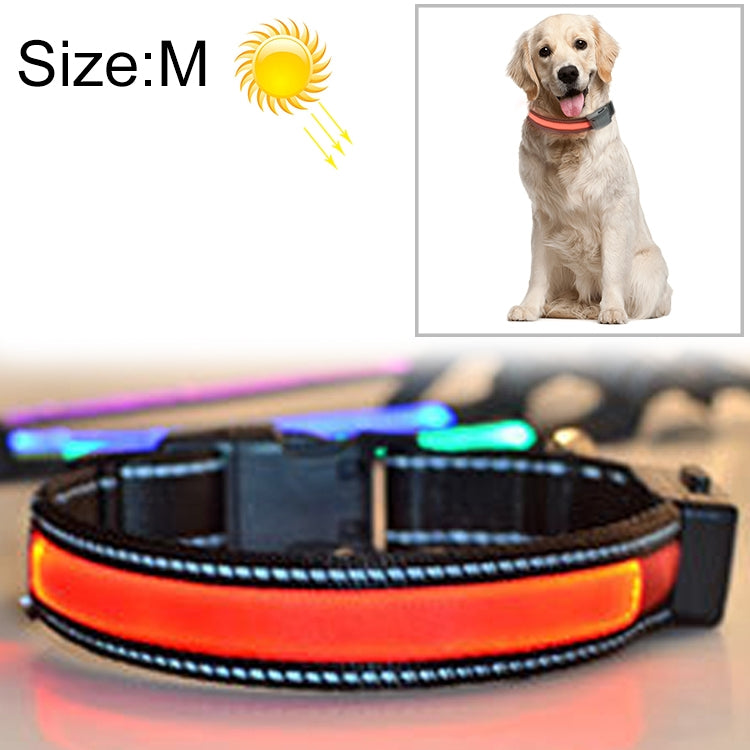 Medium and Large Dog Pet Solar + USB Charging LED Light Collar, Neck Circumference Size: M, 40-50cm