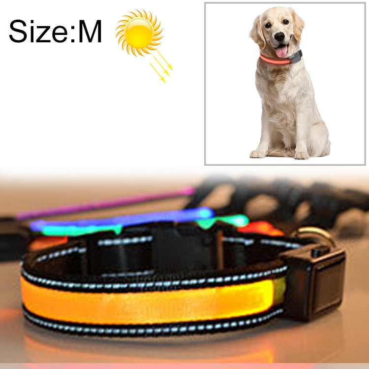Medium and Large Dog Pet Solar + USB Charging LED Light Collar, Neck Circumference Size: M, 40-50cm