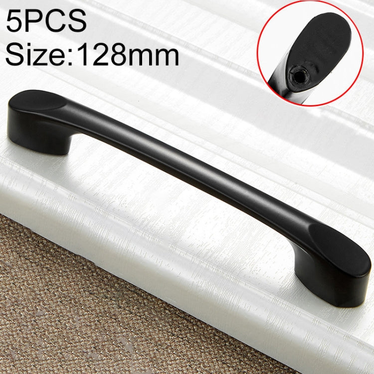 5 PCS 6225A_128 Matte Black Simple Zinc Alloy Closet Cabinet Handle Pitch: 128mm