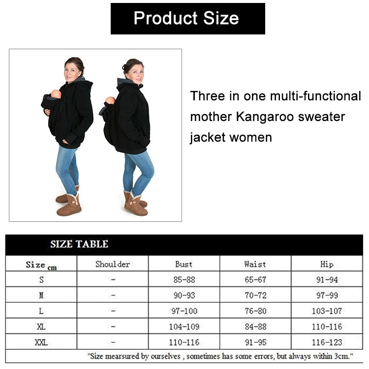 Three-in-one Multi-function Mother Kangaroo Zipper Hoodie Coat Size: L, Chest: 97-100cm, Waist: 76-80cm, Hip: 103-107cm