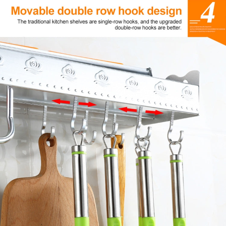 60cm 2 Chopstick Cylinders 8 Hooks Kitchen Multi-function Single-layer Wall Hanging Knife Holder Storage Rack