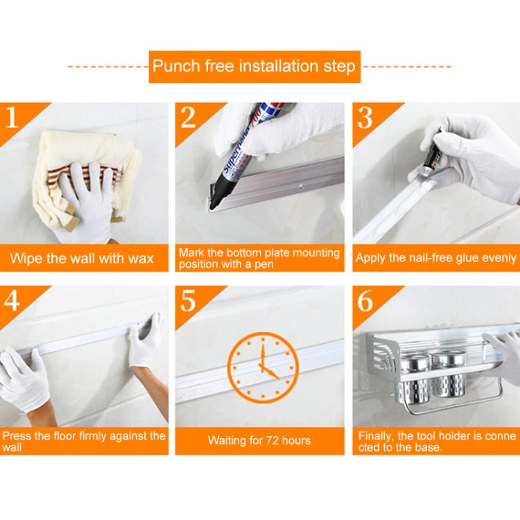 60cm 2 Chopstick Cylinders 8 Hooks Kitchen Multi-function Single-layer Wall Hanging Knife Holder Storage Rack