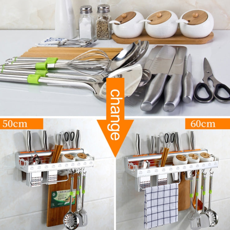 60cm 2 Chopstick Cylinders 8 Hooks Kitchen Multi-function Single-layer Wall Hanging Knife Holder Storage Rack