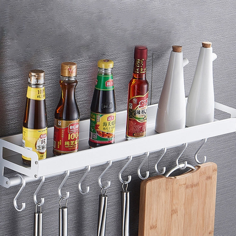 80cm 10 Hooks Kitchen Multi-function Wall Hanging Holder Seasoning Storage Rack(Silver)