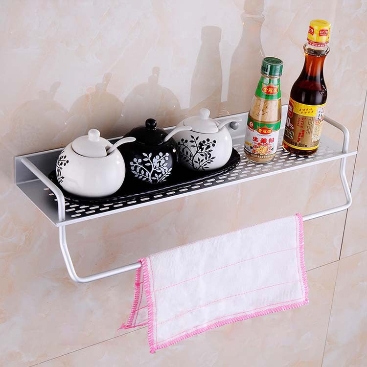 60cm Single Layer with Rod Multi-function Kitchen Bathroom Wall-mounted Aluminum Alloy Holder Storage Rack