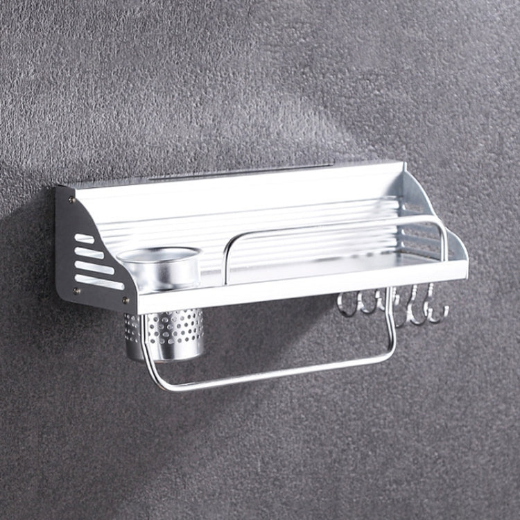 40cm 1 Cup 6 Hooks Multi-function Kitchen Punching Wall-mounted Plastic Edge Condiment Holder Storage Rack