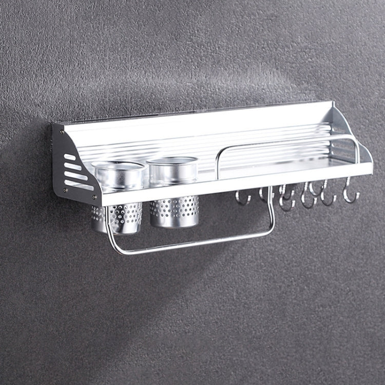 50cm 2 Cups 8 Hooks Multi-function Kitchen Punching Wall-mounted Aluminum Edge Condiment Holder Storage Rack
