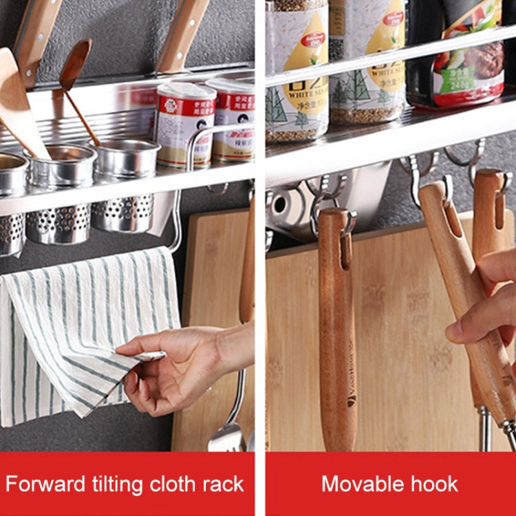 50cm 2 Cups 8 Hooks Multi-function Kitchen Punching Wall-mounted Aluminum Edge Condiment Holder Storage Rack