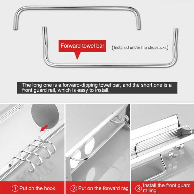 80cm 3 Cups 10 Hooks Multi-function Kitchen Punching Wall-mounted Aluminum Edge Condiment Holder Storage Rack