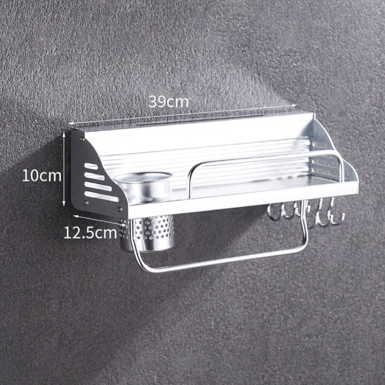 40cm 1 Cup 6 Hooks Multi-function Kitchen Punching-free Wall-mounted Plastic Edge Condiment Holder Storage Rack
