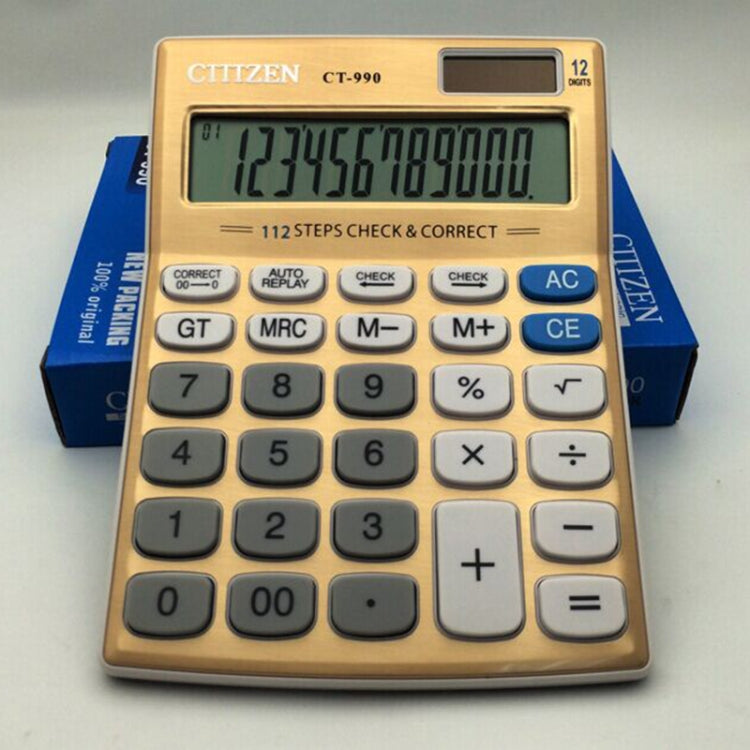 CT-990 Electronic Calculator 12 Bit Superior Quality Large Solar and AA Battery Dual Power Calculator
