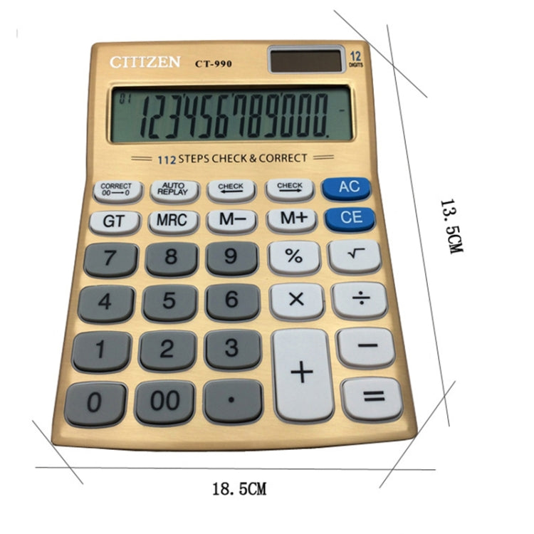 CT-990 Electronic Calculator 12 Bit Superior Quality Large Solar and AA Battery Dual Power Calculator