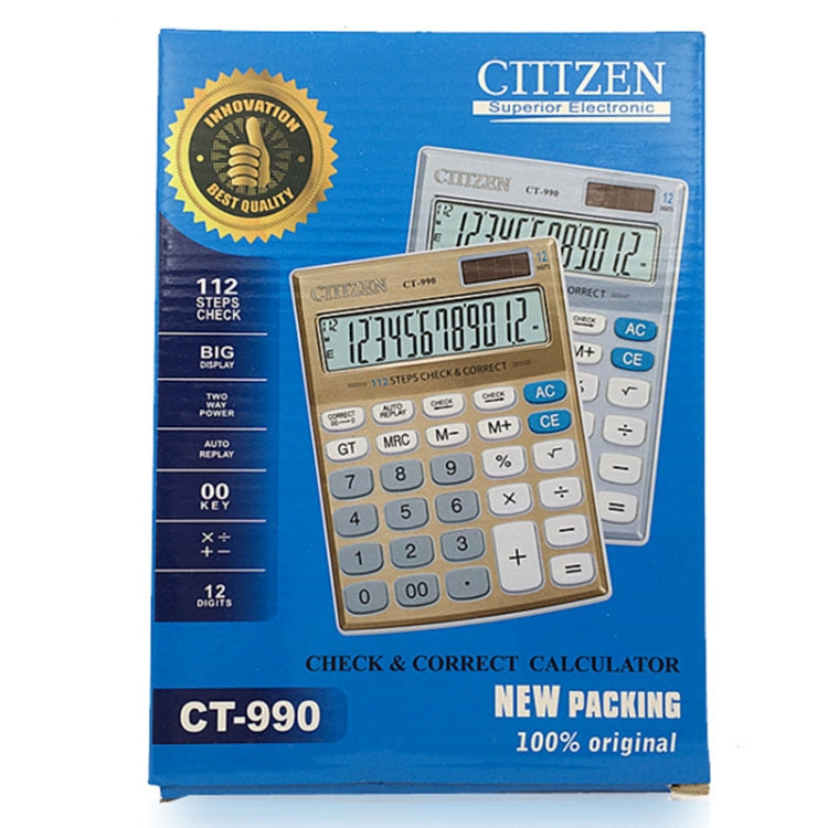 CT-990 Electronic Calculator 12 Bit Superior Quality Large Solar and AA Battery Dual Power Calculator